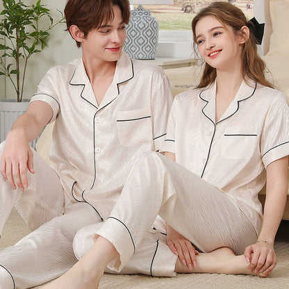 Modern Water Ripple Textured Satin Couple Pajamas