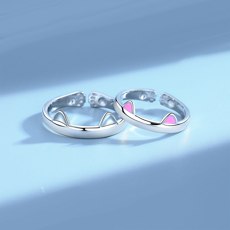 Engravable Cute Cat Paws Promise Rings for Couples