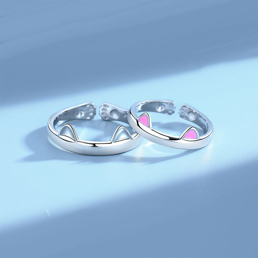 Engravable Cute Cat Paws Promise Rings for Couples