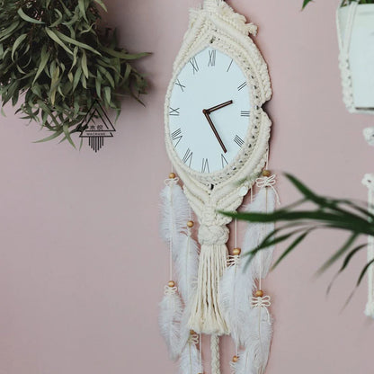 Grand Macramé Tapestry Silent Wall Clock – Roman