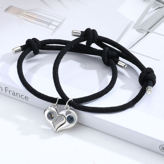 Light Projection Magnetic Hearts Lovers Bracelets Set