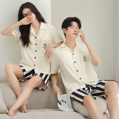 Resort Style Striped Cotton Couple Pajamas
