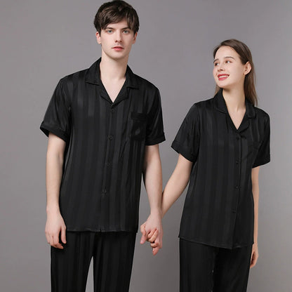 Elegant Tonal Stripe Satin Couple Pajamas
