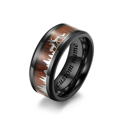 Engraved Wood Grain Mens Wedding Ring