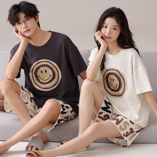 Retro Smiley Face Couple's Pajama Set