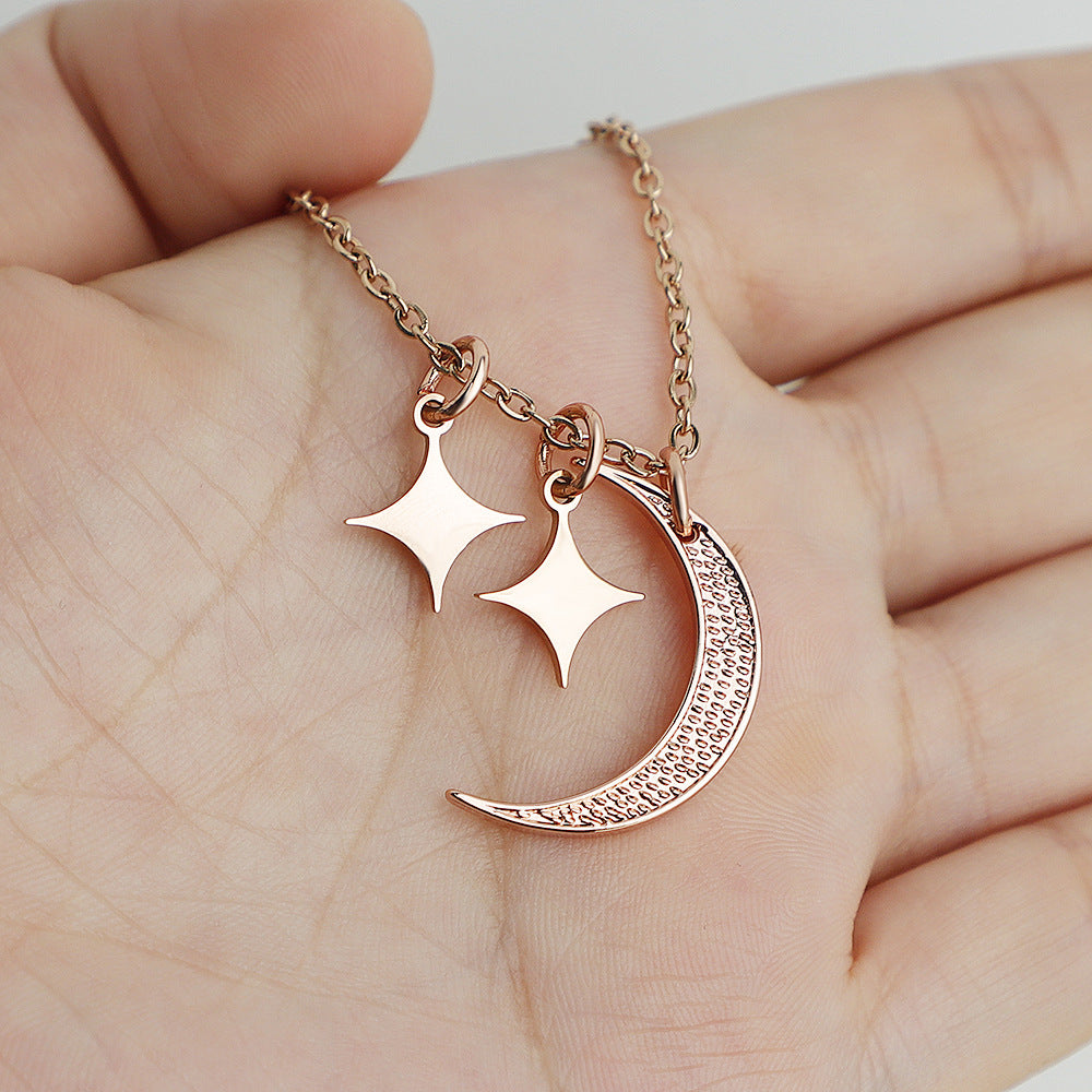 Engraved Stars Moon Women Necklace