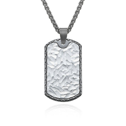 Engraved Hammered Army Pendant Mens Necklace