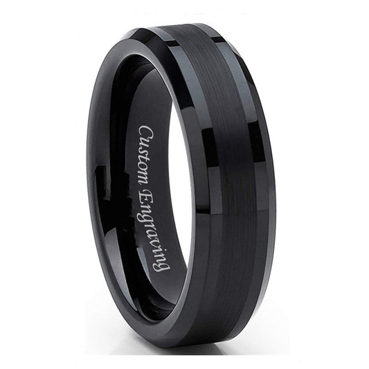 Engraved Brushed Comfort Fit Mens Wedding Band