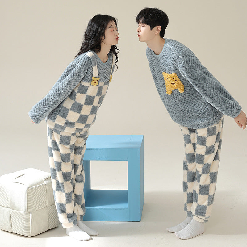 Couple Matching Bear Fleece Pajamas Set