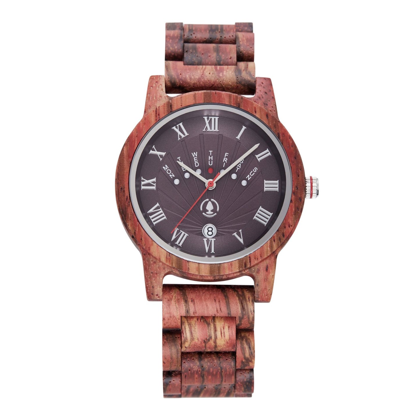 Engraved Mens Wood Watch Elegant Roman Numbers