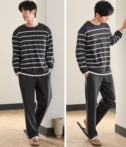 Matching Couple Pajamas Set – 100% Cotton Minimalist Striped Loungewear