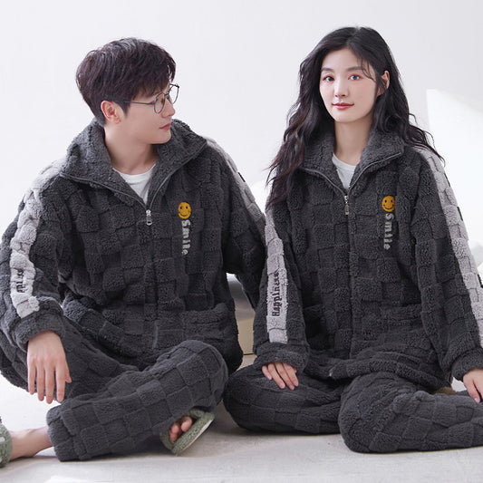 Thickened Flannel Zip-up Matching Pajamas Set for Couples