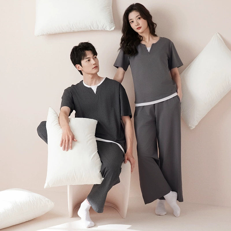 Minimalist Couple PJs - Matching Cotton Long Sleeve Set