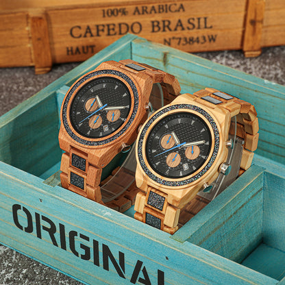 Multifunctional Matching Wood Couple Watch Set