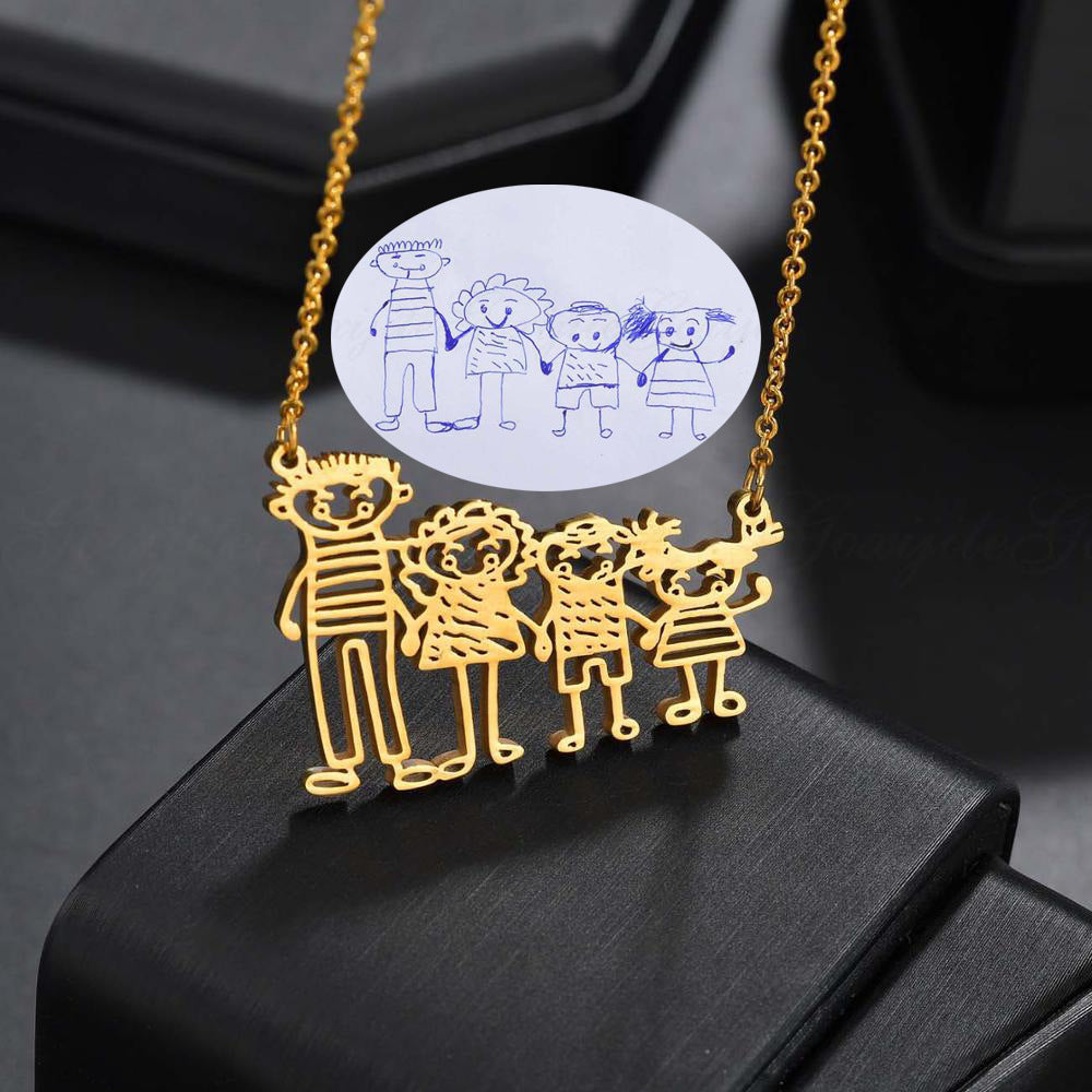 Custom Kids Drawing Necklace Gift for Mom
