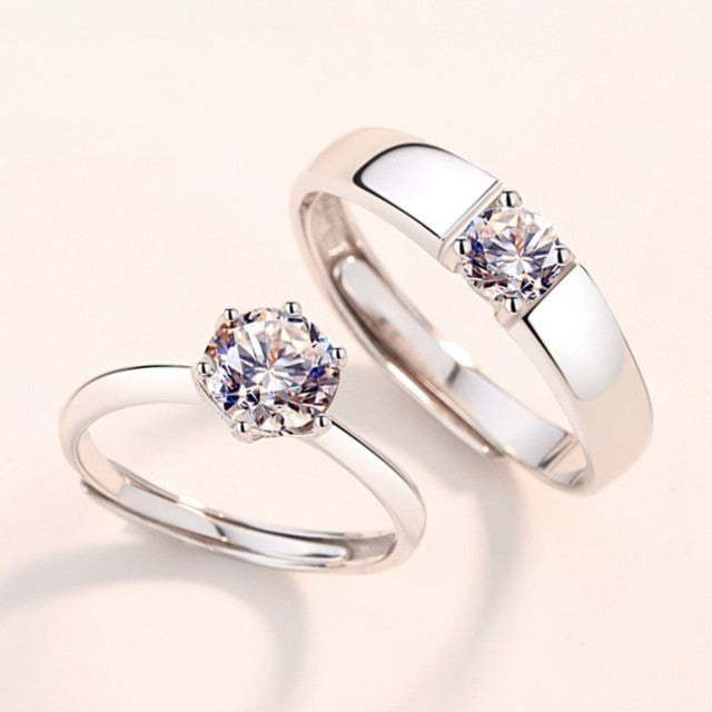 Matching Solitaire Rings Set for Two - 18K Gold Plated Sterling Silver