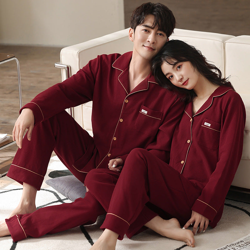 Cozy Waffle-Knit Couple's Pajama Set | Textured Pure Cotton