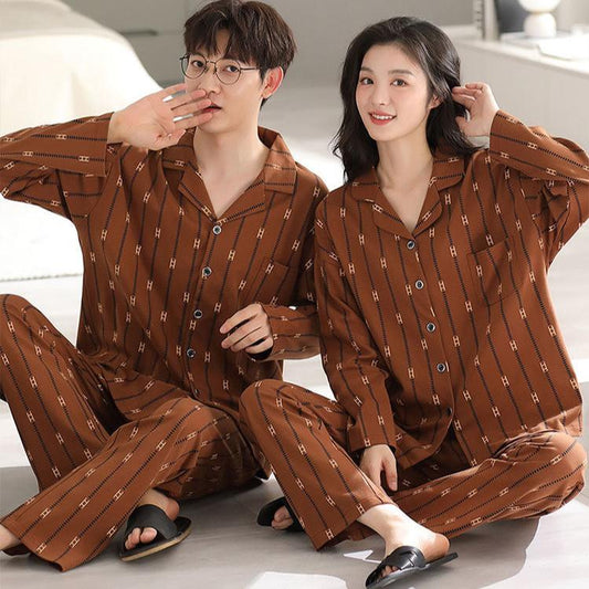 Matching Long Sleeves Couples Pajamas Set 100% Cotton