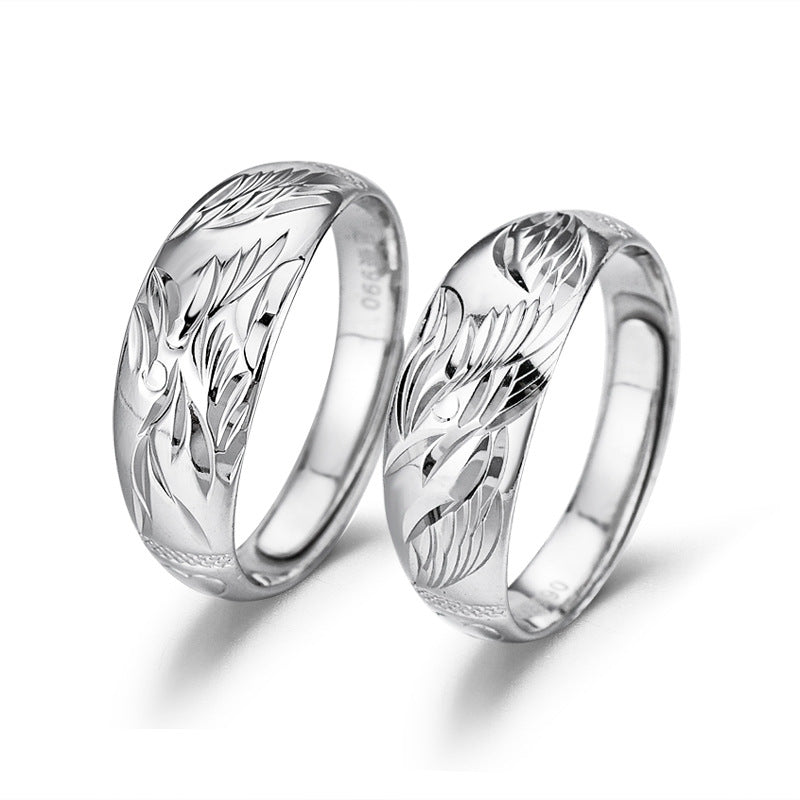 Matching Dragon and Phoenix Rings Set for Couples