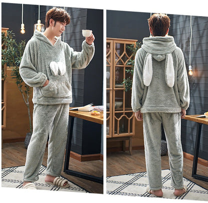 Cute Holiday Christmas Hoodie PJs Set for Couples Winter Sleepwear