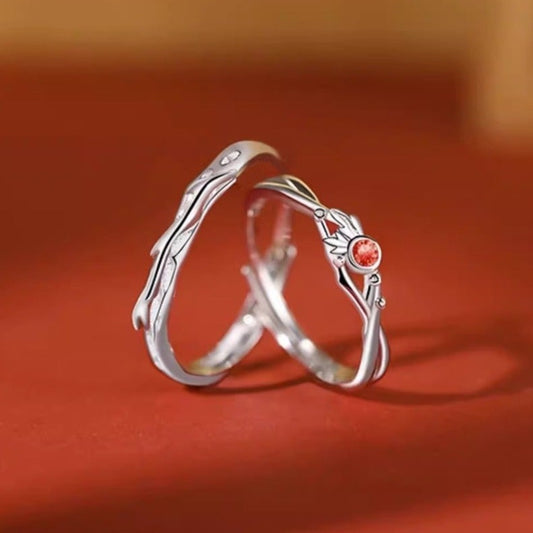 Engraved Rings Set for Couples - Solid Sterling Silver - Adjustable Size