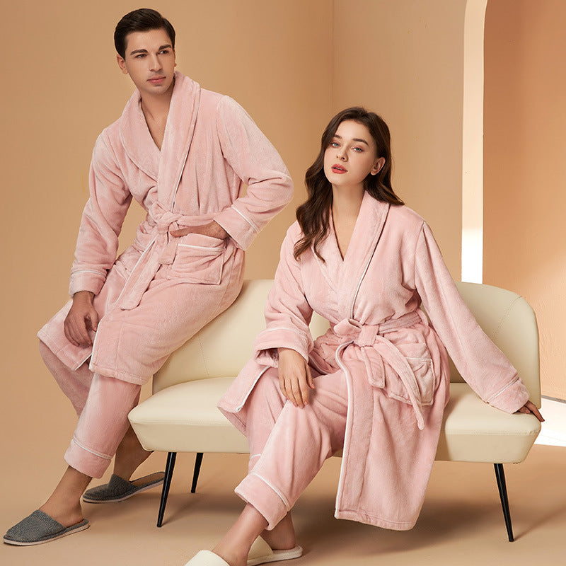 100% Flannel 4 Piece Long Robe Set for Couples