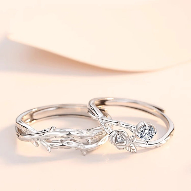 Engravable Thorns and Rose Rings Set for Couples