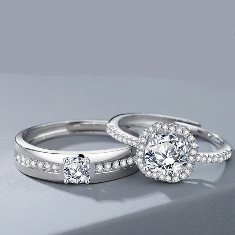 Matching Zirconium Couple Rings Set for 2 - Adjustable Size