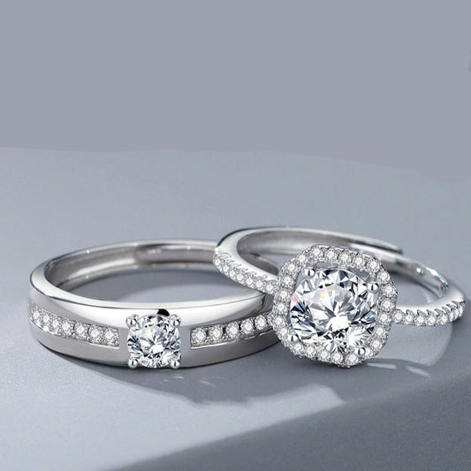 Matching Zirconium Couple Rings Set for 2 - Adjustable Size