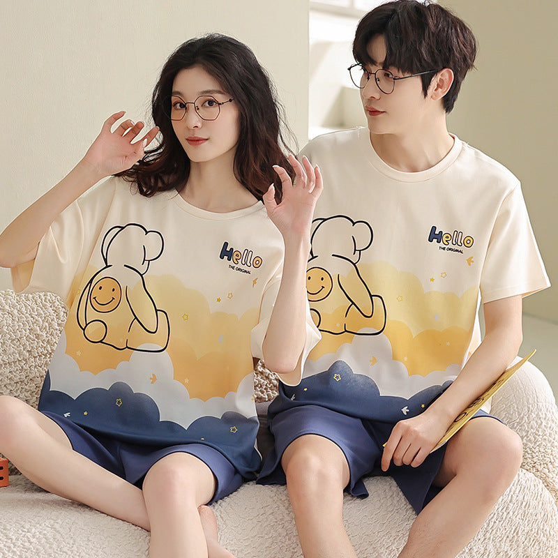 Matching Short Sleeves Shorts Sleepwear Set for Couples