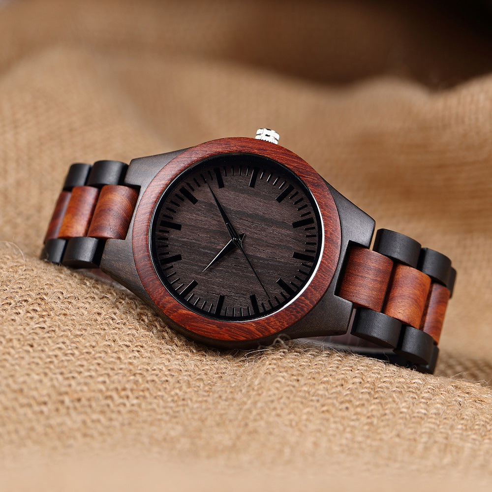 Engraved Wooden Mens Analog Watch