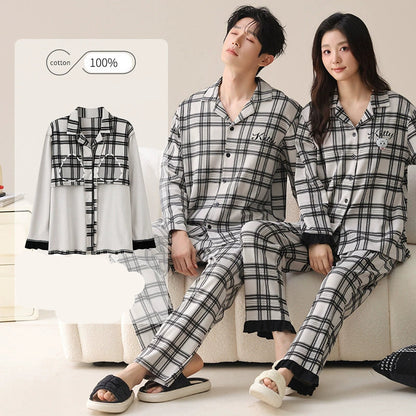 Classic Plaid Natural Cotton Couple Pajamas