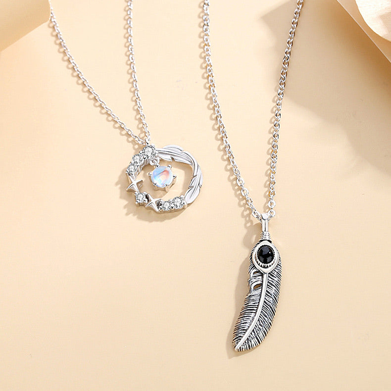 Matching Feather Couple Relationship Necklaces Set