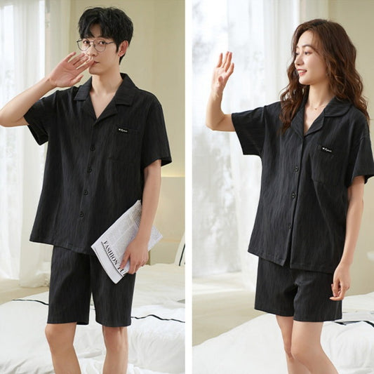 Short Sleeves Two Piece Black Pajamas Set 100% Cotton
