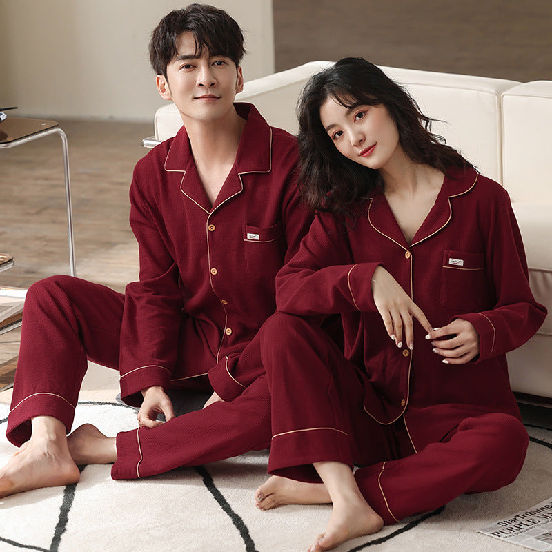 Cozy Waffle-Knit Couple's Pajama Set | Textured Pure Cotton