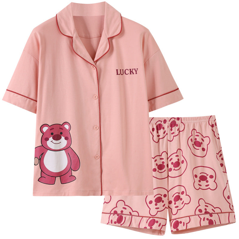 Cute Bear Two-Piece PJs Set for Women - 100% Cotton