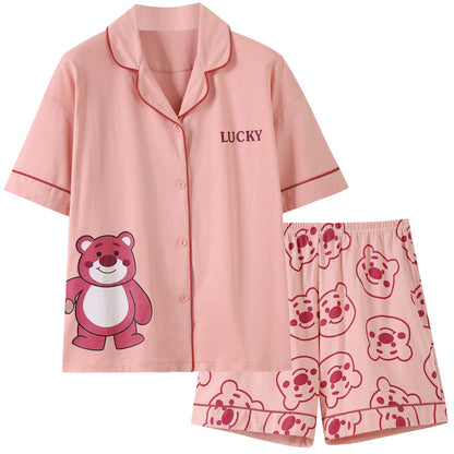 Cute Bear Two-Piece PJs Set for Women - 100% Cotton