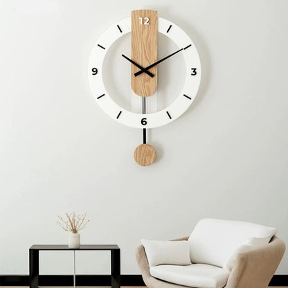 Modern Analog Pendulum Wall Clock - Oak Wood Made