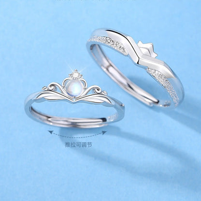 Engraved King Queen Rings Set - Adjustable Size