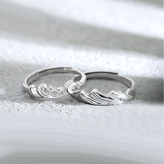 Engraved Ocean and Mountain Adjustable Size Rings Set