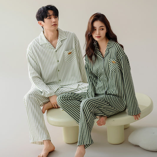 Matching Long Sleeves Couples Pajamas Set 100% Cotton