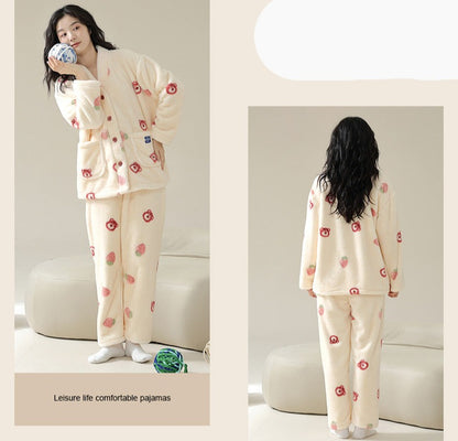 Matching Thick Fleece Pajamas Set for Adults