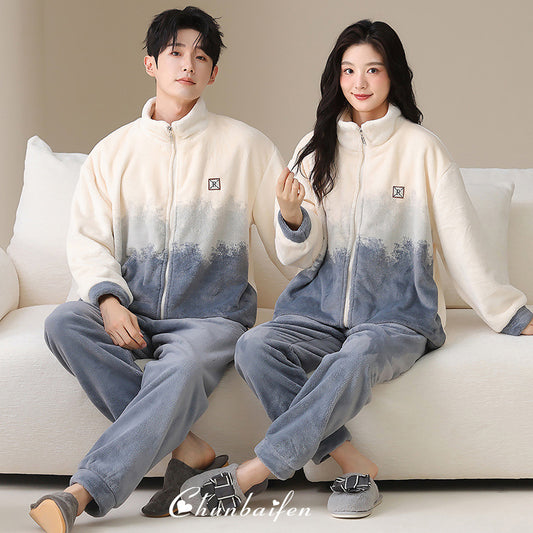Light Sporty Couple Pajamas – Premium Flannel Zip-Up Set by Gullei