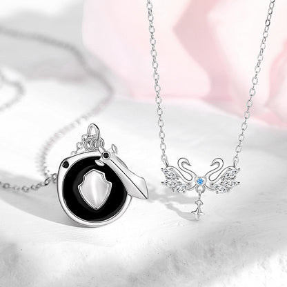 Knight and Swan Matching Necklaces for Couples