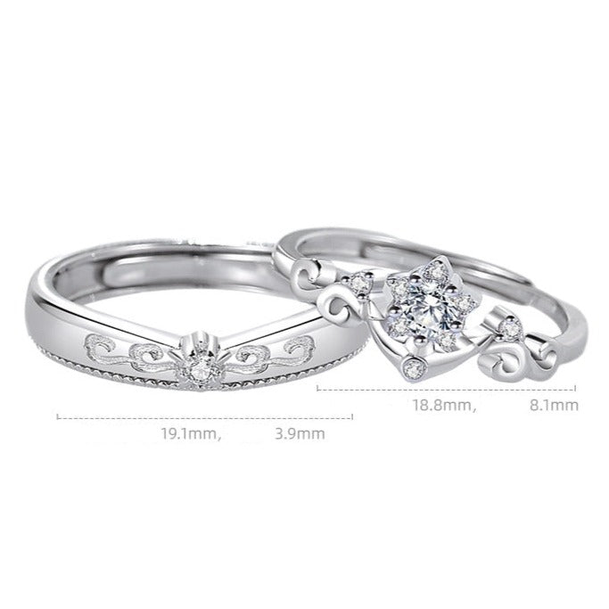 Matching Zirconium Couple Rings Set - Adjustable Size