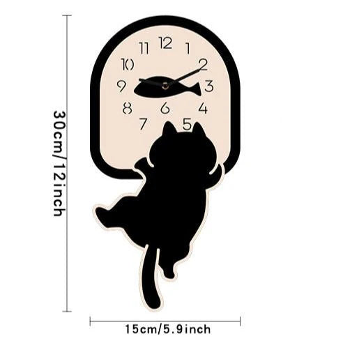 Cute Cat Silent Wall Clock — Kids’ Bedroom Wall Decor (30×30 cm)