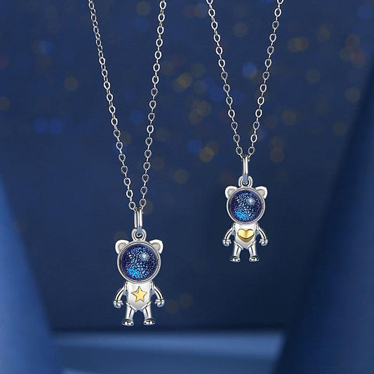 Personalized Spaceman Couple Necklaces Set