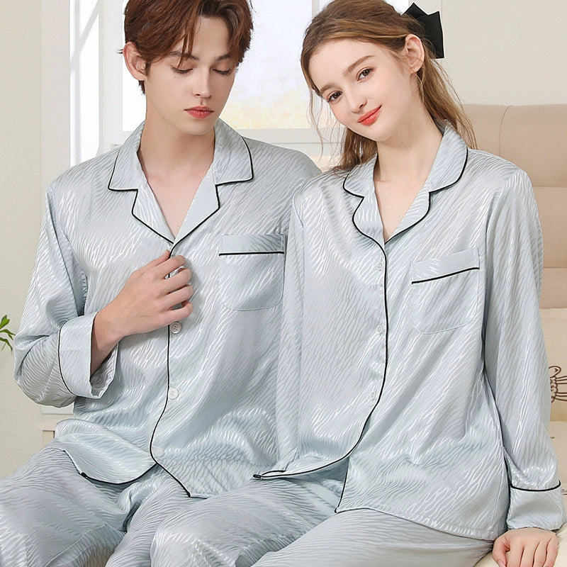 Modern Textured Satin Long-Sleeve Couple Pajamas