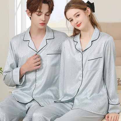 Modern Textured Satin Long-Sleeve Couple Pajamas