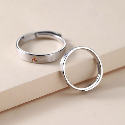 Engraved Fire and Water Rings Set for Couples - Solid Sterling Silver - Adjustable Size